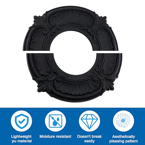 Image of INCREWAY 1Pack Split Lighting PU Ceiling 3D Modeling Ceiling Cover Plate Ceiling Fan Medallion Home 12 Inch OD x 5.3 Inch ID (Black)