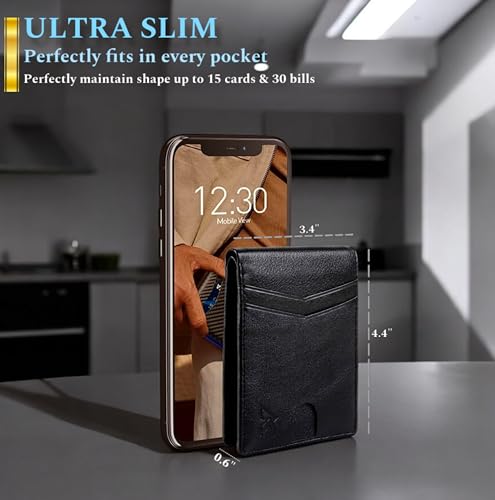 RFID Blocking Genuine Leather Wallet for Men - Black | Mens Bifold Wallet with Gift Box, Holds Up to 15 Cards, Durable Anti-Scratch Leather, Ideal Gift for Father's Day, Birthdays & Special Occasions3