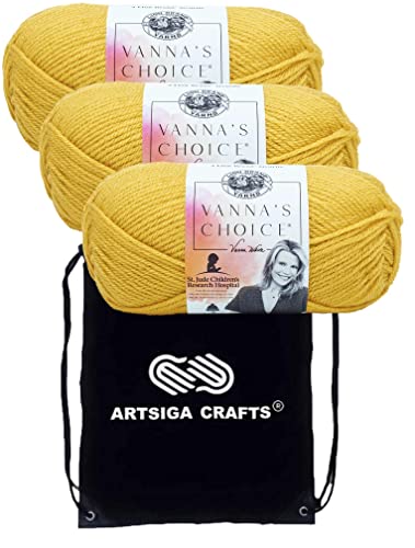 Image of Lion Brand Yarn Vanna'S Choice 860-158 Mustard | 3 Skeins, Same Dye Lot, Project Bag, CYC #4 Worsted, 100% Acrylic, Ideal for Crochet, Knitting Blankets, Hats, Scarves