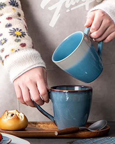 Henxfen Lead Coffee Mugs Set Of 6 - 12 Oz Ceramic Tea Cups With Large Handle For Milk, Latte And Hot Chocolate, Cocoa - Christmas Mug Gift Dishwasher Microwave Safe, Blue #TOP2