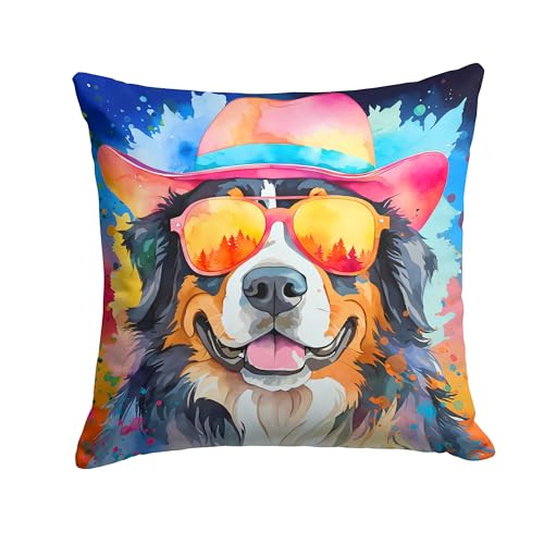 Caroline's Treasures DAC2459PW1818 Bernese Mountain Dog Hippie Dawg Fabric Decorative Pillow Machine Washable, Indoor Outdoor Decorative Pillow for Couch, Bed or Patio, 18Hx18W