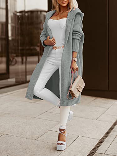 Image of Aoysky Womens Long Cardigans Cable Knitted Open Front Oversized Hooded Outerwear Sweater Coat