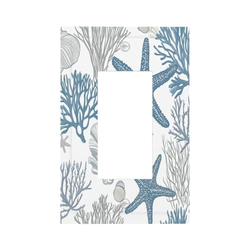Blue Starfish Nautical Beach Conch Coastal Coral Shell Decorative Outlet Covers 1 Gang Single Rocker Light Switch Cover Plate Wall Plates Gfci Faceplate For Kids Room Bathroom Decor