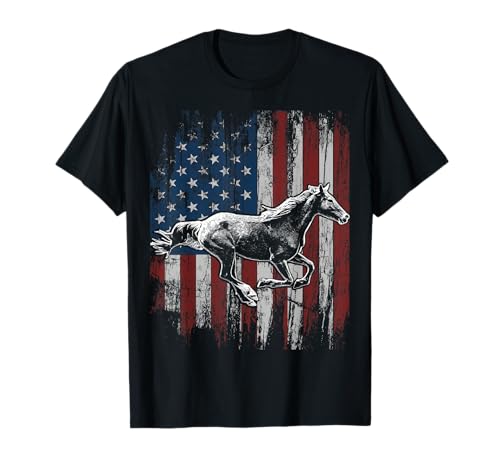 Caballo Patriótico Bandera Americana Caballo Regalo Mujeres Camiseta