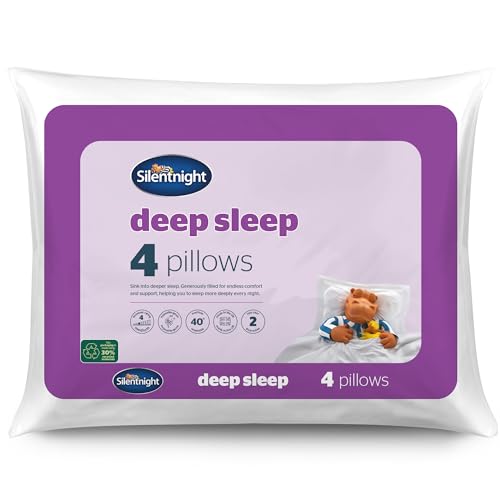 Silentnight Deep Sleep Pillows 4 Pack - Medium Support Bed Pillows for Side Front Stomach and Back Sleepers Comfortable - Machine Washable and Hypoallergenic - Pack of 4 White