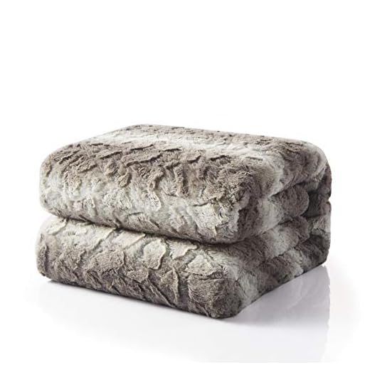 Tache 63 X 90 Inch Striped Charcoal Gray White Snow Giraffe Super Soft Warm Embossed Animal Pattern Faux Fur with Fluffy Sherpa Back Throw Blanket Twin Size