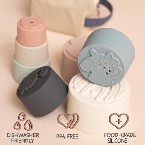 Image of Stacking Balls Soft Toys for Babies 6 12 18 Months 1 Year Old Girls Boys - Toddlers Sensory Educational Montessori Baby Blocks - Infant Newborn Teething Learning Stacker Cups (Stacking Cups)