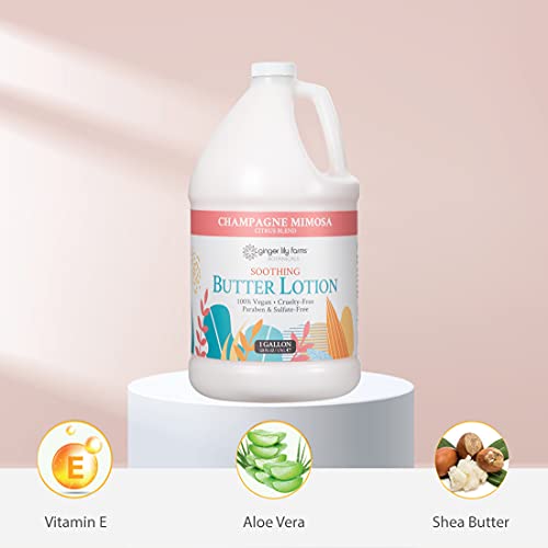 Ginger Lily Farms Botanicals Soothing Butter Lotion for Dry Skin, Champagne Mimosa, 100% Vegan & Cruelty-Free, Citrus Blend Scent, 1 Gallon (128 fl oz) Refill - Image 6