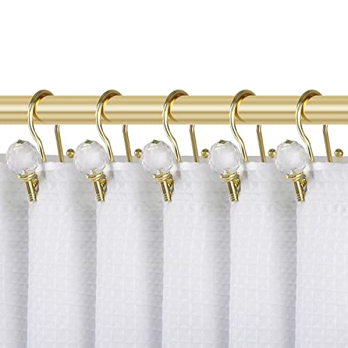 Utopia Alley Shower Hooks - Double Shower Curtain Rings for Bathroom - Rust Proof Shower Curtain Hooks for Shower Curtain or Liner - Shower Curtain Rings with Crystal Design - Set of 12, Gold