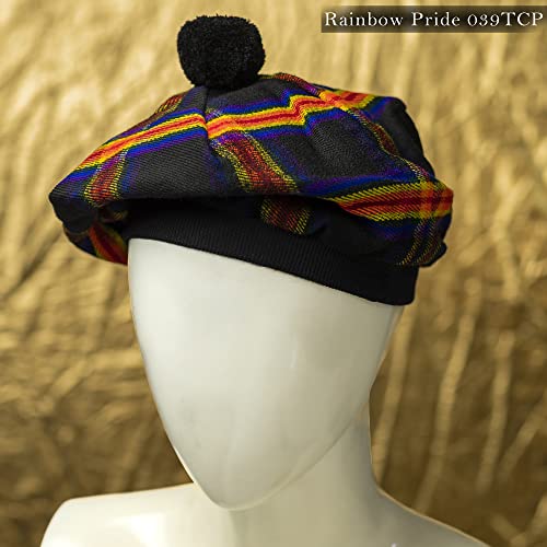 Image of Scottish Tam O' Shanter Hat Tartan Bonnet Pom Pom Wool Flat Cap One Size