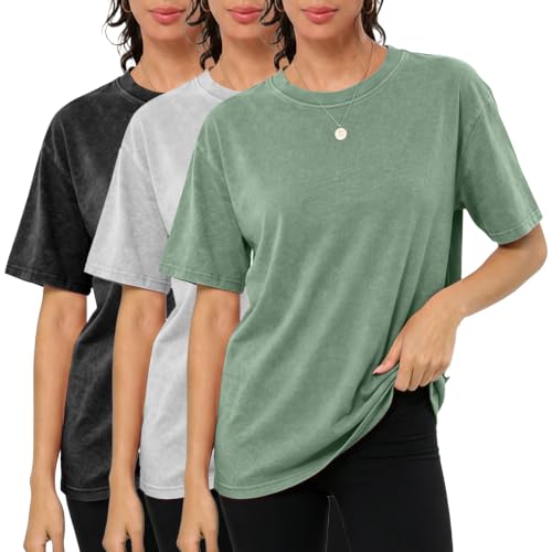 Miniyear Womens 3 Pack Acid Washed T Shirts Short Sleeve...