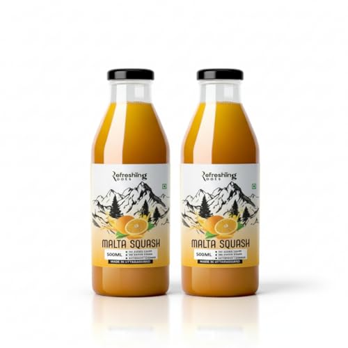 Image of REFRESHING ROOTS Uttarakhand Wild Orange (MALTA) Squash 1000 ML Pack Glass Bottle | Cold Pressed | Uttarakhand Authentic Taste | Added Honey | No Artifical Colors | Rich In Vitamins -C | Malta Squash (500 ML * 2 Bottle)