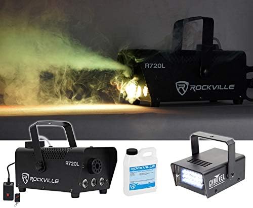 CHAUVET DJMini Strobe LED FX Light with Variable Speed (Replaces CH-730) Bundle with Rockville R720L Fog/Smoke Machine with Remote and Fluid and Multi Color LED Built in!