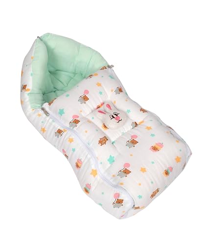 Image of VoiDrop Baby Sleeping Bag for new Born, Muslin Baby Sleeping Bag 0-6 Month for New Born & Infant, Washable & Foldable Cotton Design,(Green)