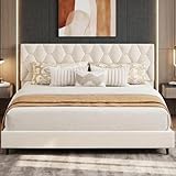 Garvee King Size Bed Frame, Platform Bed Frame with Upholstered Adjustable Headboard, Mattress Foundation with Strong Wooden Slats Support, No Box Spring Needed, Noise Free, Easy Assembly, Beige