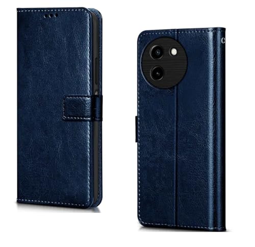 Image of Vintage Magnatic Closer Matte Leather Flip Cover Compatible Model for Vivo V2338 / T3x 5G - Navy Blue