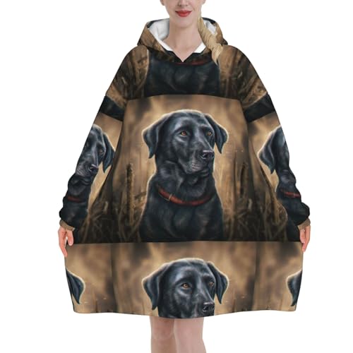 Sweat à capuche couverture Labrador noir en flanelle pour soirées cocooning