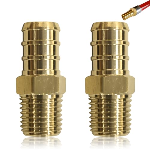 Nouiseuns 1/2'' PEX to 3/8'' NPT Male Connector – Heavy-Duty Brass Adapter for Plumbing, Corrosion-Resistant Fitting for Water Supply Systems (2 Pack)