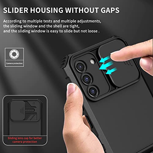 Image of ShieldTech Back Cover Case for Samsung Galaxy S21 FE 5G | Sliding Camera Shield | Stereoscopic Stand | Shockproof 360 Protection | PC + TPU Hybrid Mobile Case Cover for Samsung Galaxy S21 FE | Black