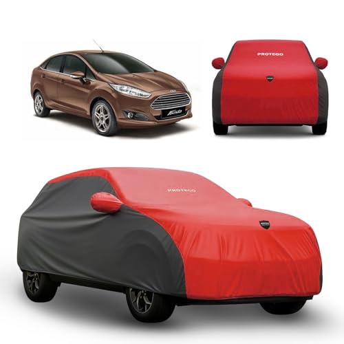 Image of PROTEGO Prime Series India's 1st Anti-Tear Car Cover for Ford Fiesta | Heavy-Duty, Custom Fit, All Weather Protection | 100% Waterproof, Windproof & Hail Resistant | 2-Year Warranty | Red + Black