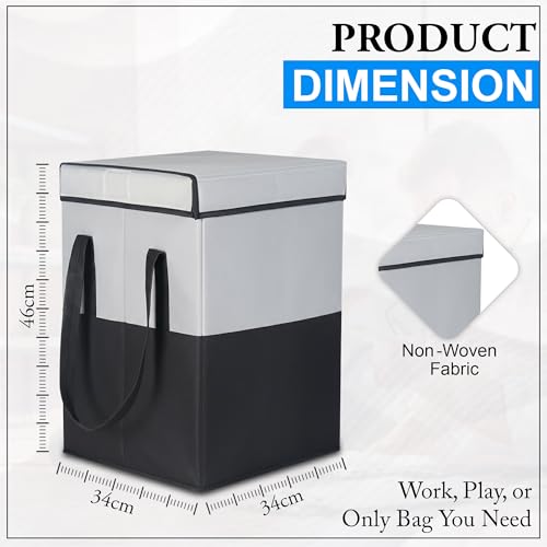 Image of GLUN Black & Grey Regular Use Rectangle Shape Hamper Bag, Pack of 1 Laundry Bag, Perfect for Storing & Organise Clothes, Lightweight, & Double Side Handle Easy to Carry