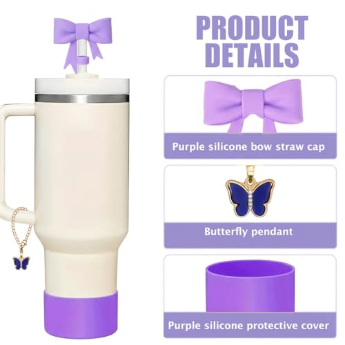 Image of HASTHIP 9Pcs Tumbler Accessories Kit for Stanley Cup Accessories Charm Set Kit Cute Bow Straw Cap, 2 Straight Straws, Cleaning Brush, Butterfly Handle Charm, Cup Bottom Sleeve