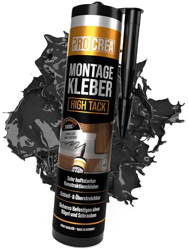 PROCREA® Montagekleber 'High Tack' schwarz [Kleben statt Bohren] Extra Starker Baukleber auf Basis von Acrylatdispersion - Sofortkleber für Sockel, Styropor, Holz uvm. - Made In Germany (300 ml)