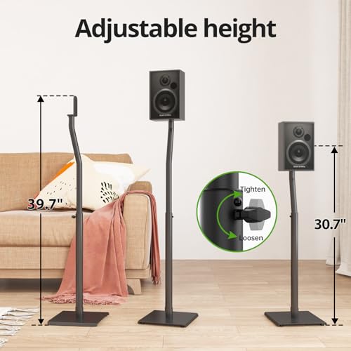 Image of USX MOUNT Universal Speaker Stands, Height Adjustable Extend 30.0 inch to 39.1 inch for Satellite Speakers & Small Bookshelf Speakers up to 11 lbs Per Stand, 1 Pair Floor Stands for Sony Bose Polk JBL Yamaha