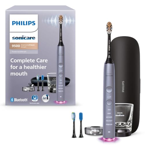 Image of Philips Sonicare DiamondClean Smart 9500 Electric Toothbrush - Sonic Toothbrush with App, Pressure Sensor, 15 Brushing Settings, Replacement Reminder, USB Charging Travel Case, Grey, Model HX9923 /41