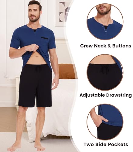 Image of NACHILA Men's Bamboo Viscose Pajamas Set Raglan Short Sleeve Shorts Pjs