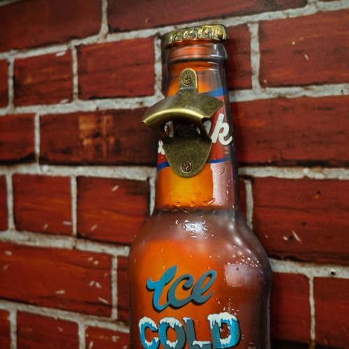 Image of Metal Bottle and Can Opener Ice Cold Beer Sold Here Beer Bottle Opener Wall Mount