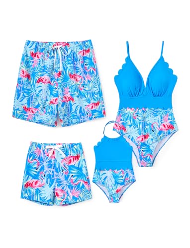 Image of PATPAT Mommy and Me Matching Swimsuit:One Piece V Neck Bathing Suits Leaves Printed Family Swimwear Matching Set