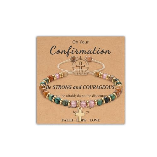 Toplstud Confirmation Gifts for Girls Cross Bracelets with Confirmation Card Religious Jewellery Gift for Daughter Granddaughter Christians Beaded Bracelets for Girls