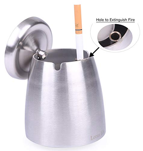 LOTUS LIFE Ashterior Ashtray with lid for Cigarettes Windproof Stainless Steel Outdoor Indoor