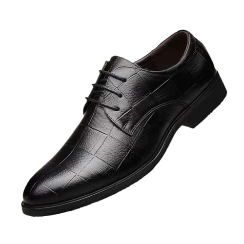 Checkered Suit Men's Business Leather Shoes Large Size Men's Shoes Plaid Casual Wedding Shoes(Black,41)