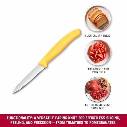 Image of Victorinox Swiss Made, Stainless Steel Swiss Classic Paring Knife, 8 cm, Wavy Edge with Pointed Tip, Professional and Household Use, Kitchen Tools & Items, Yellow, 6.7638.C1 | Multipurpose Knife