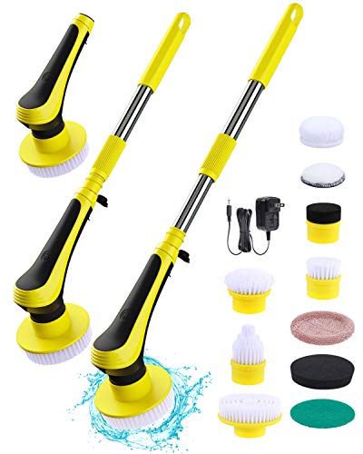 Ohuhu Electric Spin Scrubber, Cordless Adjustable Extension Handle Cleaning Tools with Magnetic Design 10 Replaceable Brush Heads, Bathroom Cleaner for Tile Floor Bathtub Kitchen Sink Wall Car Wash