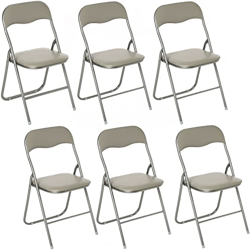 Toilinux.com Lot de 6 Chaises Pliantes en PVC - Taupe