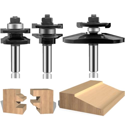 LEATBUY 1/2 Inch Shank Router Bit Set 3 PCS Round Over Raised Panel Cabinet Door Rail and Stile Router Bits, Woodworking Wood Cutter, Wood Carbide Groove Tongue Milling Tool(1/2-Double)