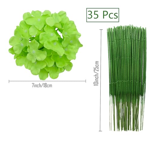 FagusHome 35 Pcs Silk Hydrangea Heads Artificial Flowers Heads with Stems Fake Hydrangea Flowers Head Diameter 7 Inches for Home Wedding Décor (Green) - Image 2