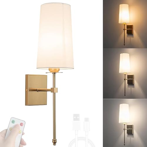 Lámpara de pared vintage oro regulable con mando para salón y dormitorio