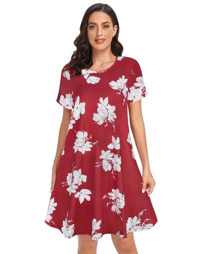 Image of Womens Summer Dresses Beach Casual Loose Tshirt Floral Short Sleeve Flowy Pockets Sundresses 2026