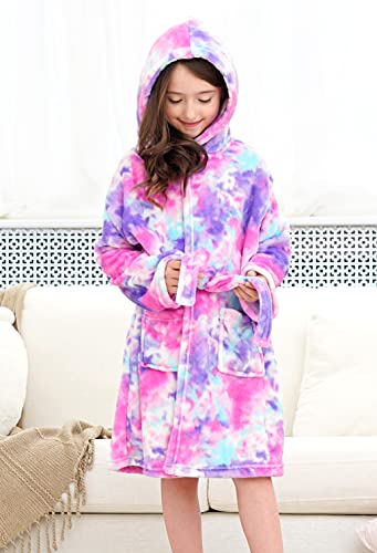 Image of Doctor Unicorn Soft Hooded Rainbow Bathrobe Sleepwear for Girls