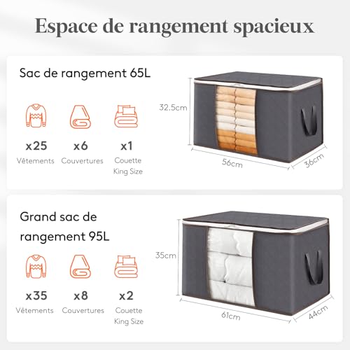 Sac de rangement vêtement 95L lot de 3 housses - 4