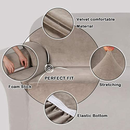 Enova Floral Sofa Slipcover Couch Covers, Ultra Soft Thick Stretch Velvet Fabric Sofa Slipcover 3 Seater Couch Covers, Sofa Durable Furniture Protector For Living Room (Taupe) #TOP4