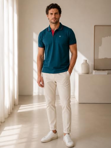 Image of Lux Cozi Men's T-Shirt with Chest Pocket | Polo T-Shirt for Man | Plain Casual Stylish | Half Sleeve| Cotton Blend Collar Polo T-Shirts for Men
