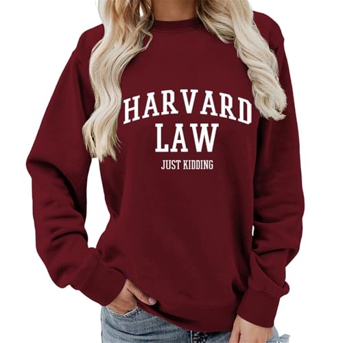 AirPlace Letter Print Shirts for Women Long Sleeve Shirts Harvard Law Sweatshirts Loose Women Blouse Tops 2024 (Medium, Wine)