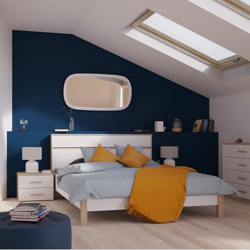 Terre de Nuit Chevet 2 tiroirs Imitation chêne Brosse/Blanc CH129