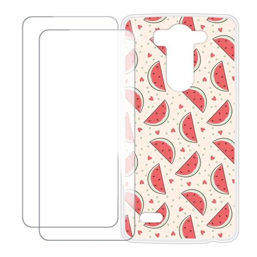 UOGNADGD Compatible with LG G3 Beat Case Colorful Custom Cover with 2 Pack Tempered Glass Screen Protectors - Shockproof Scratch-Resistant (Watermelon)