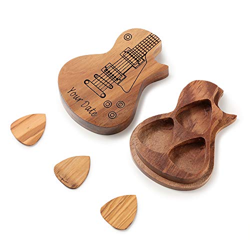 Personalized Guitar Pick Custom Guitar Wooden Case Box Name Date Any Message 3pcs Guitar Picks Set Gifts for Classical Triangles Electric Guitar Acoustic Guitar Bass